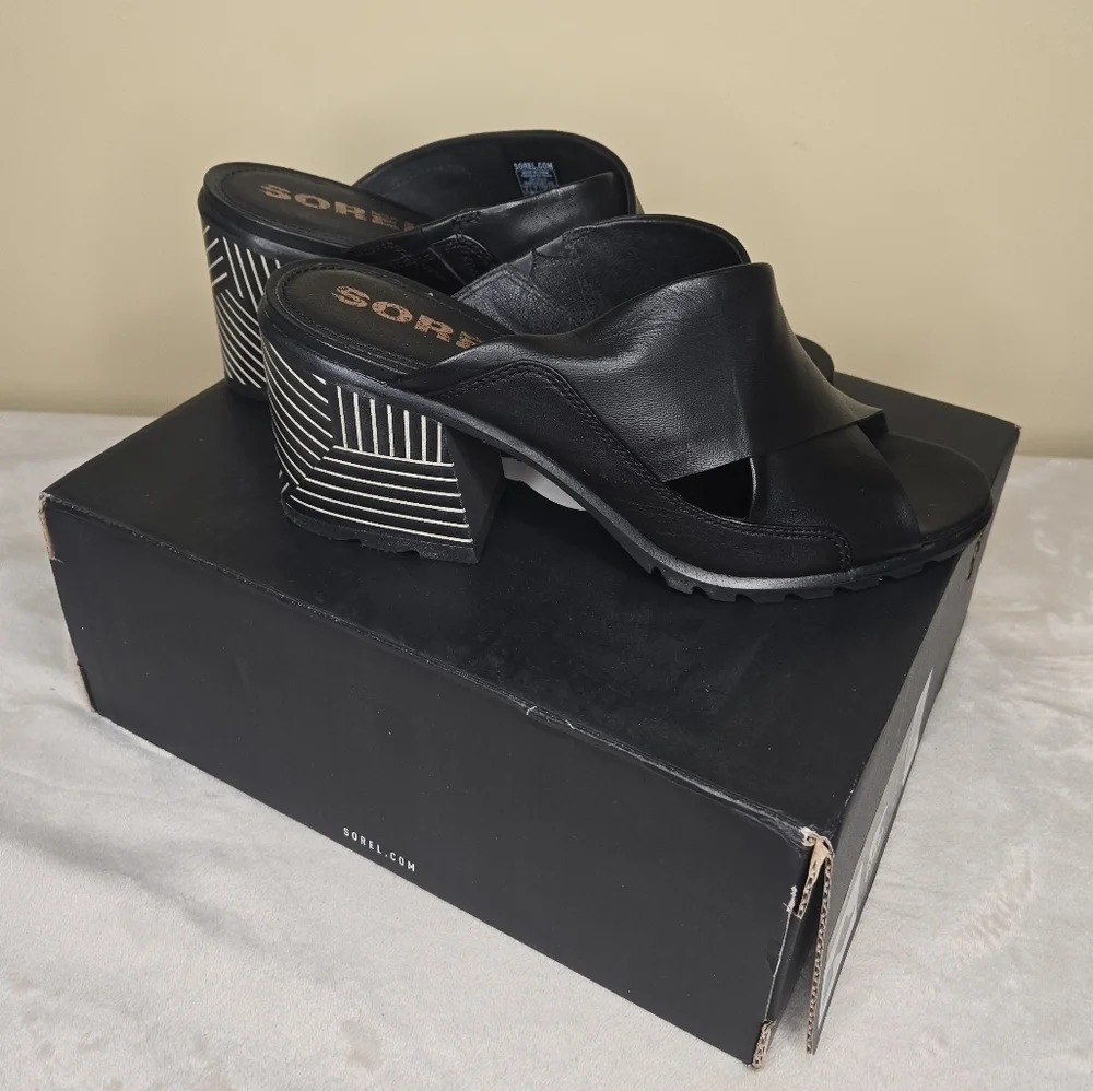 Sorel Nadia Mule Sandal Black/White Size 9 - Picture 4 of 12